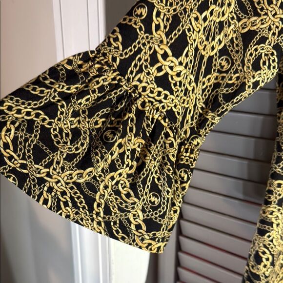 Michael Kors Yellow and Black Flutter Sleeve Blouse - Picture 5 of 8